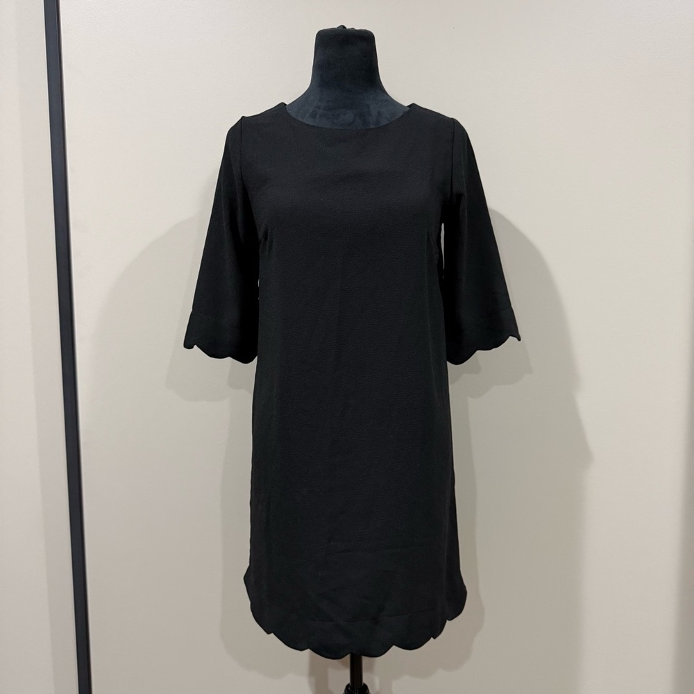 Monteau Feminine Black Long Sleeve Sheath Scalloped Dress